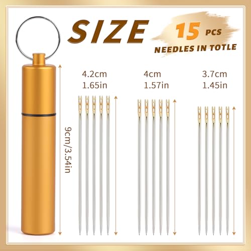 GarfxG Self Threading Needles 15pcs Easy Threading Steel Hand Sewing Needle - style: 15pcs-Gold Tail