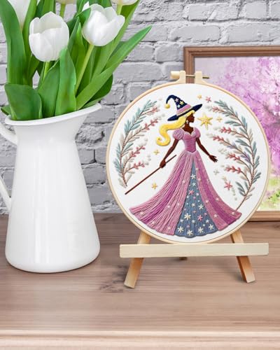 ERKOON Embroidery Kit for Beginners Adult, Cross Stitch Set Include Embroidery Cloth Hoops Threads for Craft Lover Hand Stitch with Embroidery Skill Techniques (Brown Witch) - color: Brown Witch