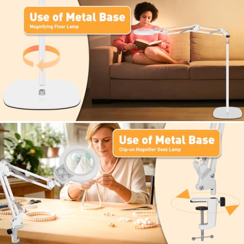 4In1 Floor Magnifying Lamp with Light, 12X 30X Glass Magnifier Black - color: White, size: 12x 30x