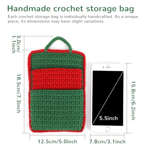 Handmade Crochet Bag Organizer,2-Layer Small Crochet Pouch for Women,Crochet Hook Storage & Knitting Project Bag,Green Red Crocheted Bag for Crochet Supplies,Scissors,Gifts for crochet lovers