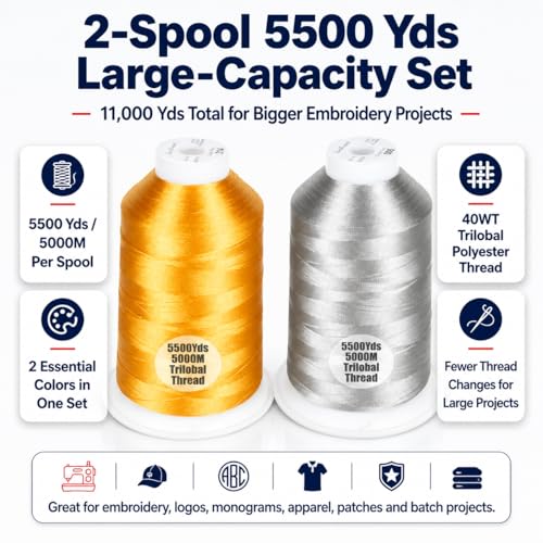 Simthread 2Pk 5500Y 40WT Polyester Embroidery Thread Gold214 Silver005 - color: Royal Duo(OldGold+Silver)