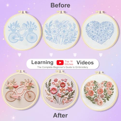 Huacan Embroidery Kit for Beginners with Tutorial Video & Gift Box - color: CXTZ-211