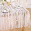 White Gauze Tablecloth 60"x120" Rectangular Wildflower Floral Tulle Overlay - color: White, size: 60"x120", 1 Pc