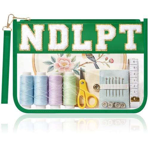 BuyCard Needlepoint Project Bag, NDLPT Clear Zipper Pouch Sewing Gifts Bag - color: Green