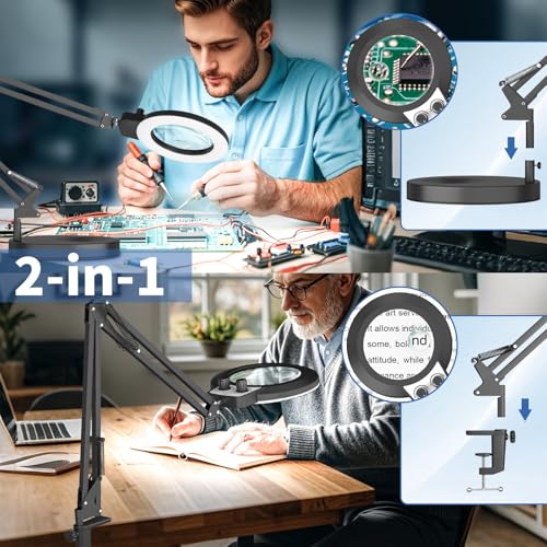 HITTI 12X & 30X Magnifying Glass with Light,Upgrade Infinite Color - size: 12X 30X 9.06 INCH Base & Clamp