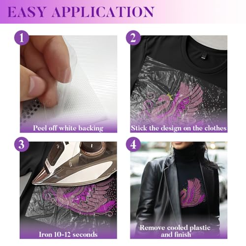 1 Pc Pink Swan Pattern Rhinestone Iron on Hotfix Transfer Decal, Bling DIY Patch Clothing Repair Applique T-Shirt Vest Shoes Hat Jacket Decor Clothing DIY Accessories - style: Pink Swan