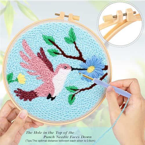 JSRQT Punch Needle Kit for Beginners, Handmade Punch Needle Embroidery Starter Kit for Adult Kids with Bird Pattern, DIY Craft Cross Stitch Rug Beginners Kit with Tool for Home Decor