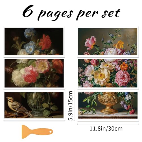 6 Sheets Large Flower Rub on Transfers for Furniture Vintage Floral Rub on Transfer Sticker for DIY Crafts Bird Iod Transfers Stickers for Wood Dresser Glass Window Decals Waterproof 6"x12" - style: Flowers and Birds