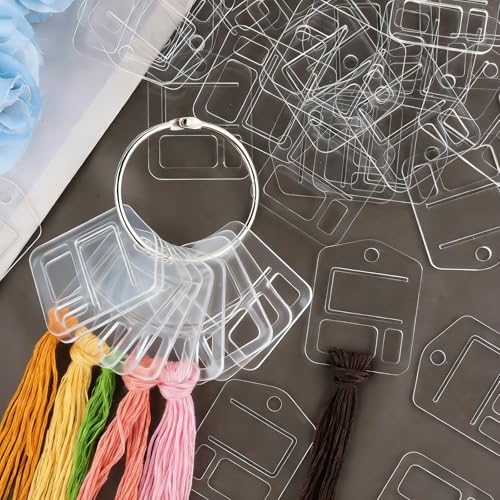 53 Pcs Clear Acrylic Embroidery Floss Drops,Hinged Ring Thread Bobbins for Cross Stitch Sewing,Organizers for Thread Storage DIY Craft Supplies(Style B) - size: Size B