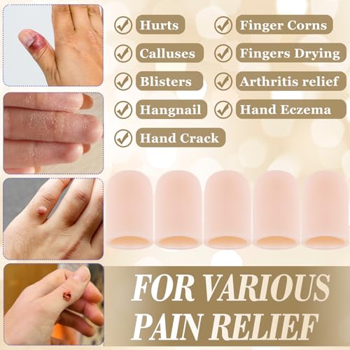 Pndeyo 10pcs Gel Finger Cots, Silicone Thumb Fingertip Protector, Reusable Finger Support Covers Gloves for Trigger Finger Cracking Arthritis