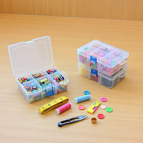 3 Pack Plastic Removable Divider Box and Storage Case for Small Parts, Hardware and Craft, 6 Grids, Clear - size: 6 Grids