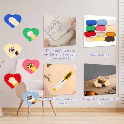 AIRDEA Punch Needle Drink Coasters Kit,Casual Punch Needle Embroidery Complete Kits for Beginner 3.29x3.29 Inches,Included All Accessories,DIY Car Coasters (Box-red Blue Beige) - color: Box-red blue beige