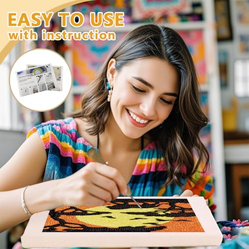Doodlream African Savanna Needle Kit for Beginner, 9.4"x 9.4" Sunset Lion Punch Stitching Craft Set, Color DIY Embroidery Starter with Printed Frame, Instruction, Threader, Yarn, Pinch Needle - color: Savanna