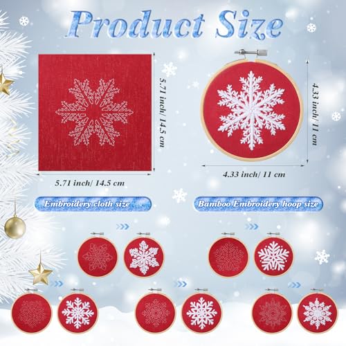 Roowest 6 Sets Christmas Embroidery Kits Snowflake Ornament DIY,Red - color: Red
