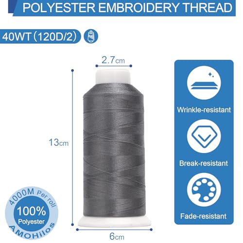 High Tenacity Polyester Embroidery Machine Thread 40WT(120D/2) 4000M Per Spool for Commercial and Domestic Embroidery Machine (Lead-1640) - color: Lead-1640