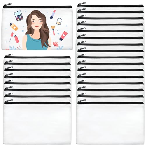 AMDAILY 24Pcs Sublimation Blank Canvas Makeup Bags, Bulk Blank Cosmetic Bag - color: White, size: 8 x 5.12Inch