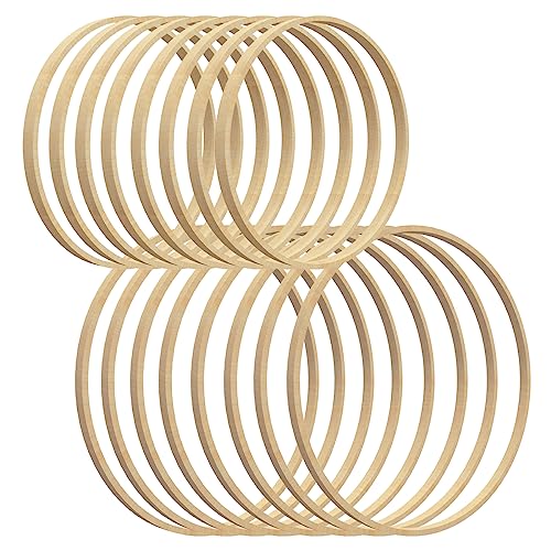 Worown 16 Pack (6” & 8”) Wooden Bamboo Floral Hoops Wreath Rings for Making Wedding Wreath Decor and Wall Hanging Crafts