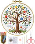 ERKOON Embroidery Kit for Beginners Adult, Cross Stitch Set Include Embroidery Cloth Hoops Threads for Craft Lover Hand Stitch with Embroidery Skill Techniques (Tree) - color: Tree