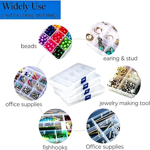 4Pack Bead Organizer Box with Adjustable Dividers,for Bracelet Making DIY Jewelry Craft Nail and Earring Organizing,Fishing Tackle Boxes (clear) - color: clear