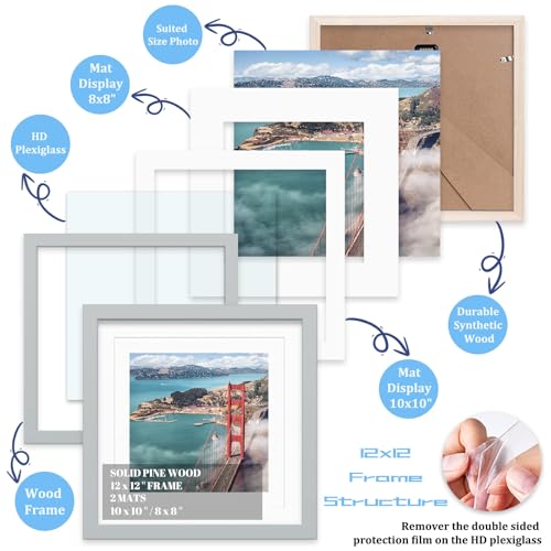 12x12 Wood Picture Frames for Wall Hanging or Tabletop,Diamond Painting Frame Baby Scan Picture Frames with 2 Mats Display 8x8 or 10x10 for Family Walls Decoration,Anniversary,Wedding,Christmas(Gray) - color: Gray, size: 12x12 inch