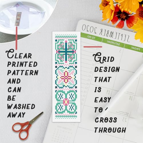 BEUNITONE Cross Stitch Bookmark Kits 6 Pcs Variegated Flowers DIY Bookmarks Cross Stitch Set for Adults Beginners Hand Embroidery Set Traditional Decorative Patterns Craft Kits for Gifts 8''x2.4'' - style: Ceramic Tile Pattern