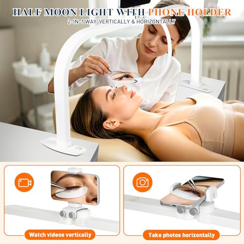 Half Moon Nail Desk Lamp with 5X Magnifier & Phone Holder - color: White