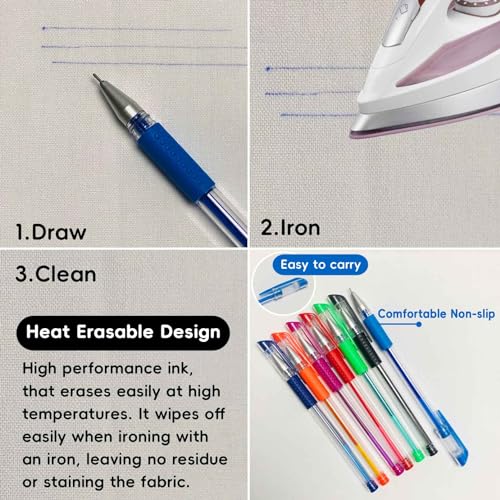 Jauisus 7 Color Heat Erasable Pens for Sewing with 21 Refills, 0.5mm Heat Erasable Fabric Marking Pens for Dressmaking, Embroidery, Quilting Gifts