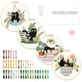 INFUNLY 4 Sets Cat Embroidery kit DIY Embroidery Kit for Beginners Cat Embroidery Set Plant Cats Cross Stitch Kit for Adults with Plastic Embroidery Hoops Threads and Instructions - color: Cat and Plant
