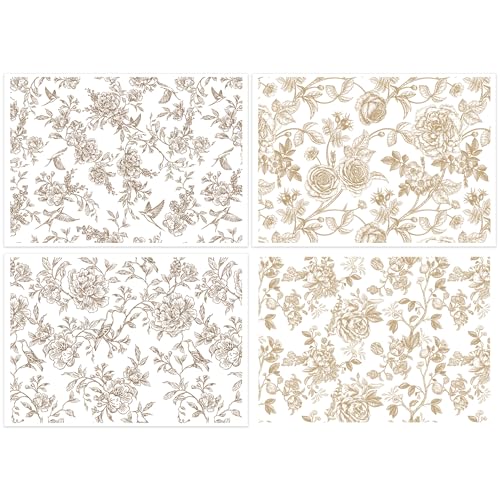 4 Pcs Large Chinoiserie Floral Rub-On Transfers for Furniture & Crafts - style: Chinoiserie Floral