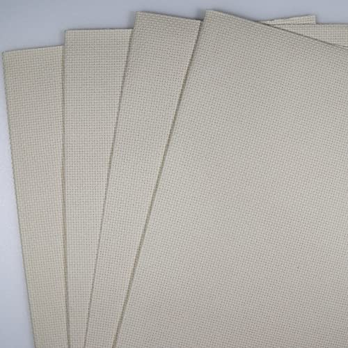 KCS 4 pc of 12" x 18" 14CT Counted Cotton Aida Cloth Cross Stitch Fabric (Ecru) - color: Ecru