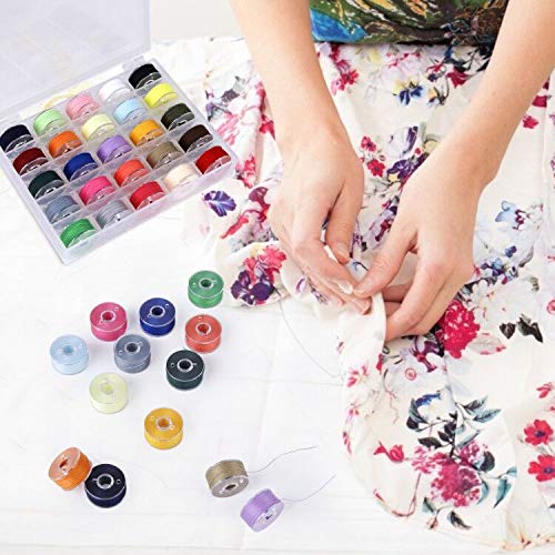 BHSKJSZ 25 PCS Bobbins and Sewing Thread with Case, Pre-Wound Bobbins Set for Hand and Machine Sewing Assorted Colors Perfect Tools for DIY