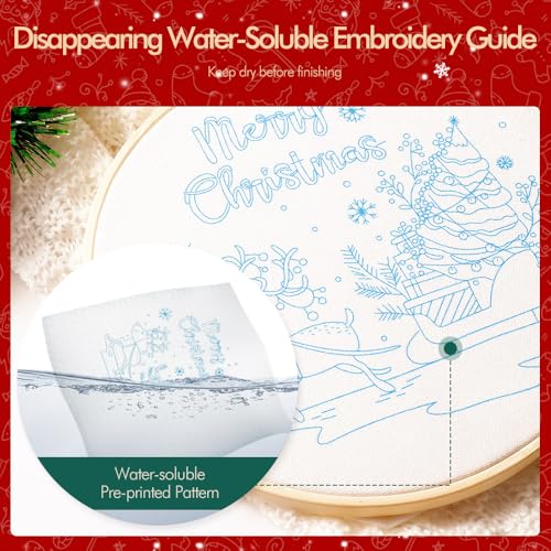 wtisan Christmas Embroidery Kit, Cross Stitch Kits for Beginners, Needlepoint with All Tools & Instructions, Stamped Hand Embroidery Starter Kit for Holiday Crafts & Xmas Home Decor, W15 - color: W15, size: 1 Pack