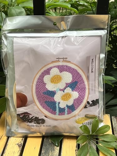 Meoe&heome Punch Needle Kit for Beginners, DIY Embroidery Set with 20+ Patterns(Violet White Flower) - color: Violet White Flower