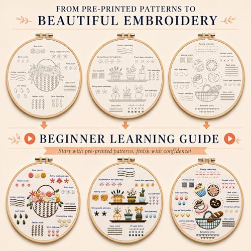 Ruyitycy Embroidery Kit for Beginners and Adults, Learn 21 Stitches with Video Tutorials, All-in-One Hand Embroidery Starter Set with Patterns, Hoop, Threads and Tools