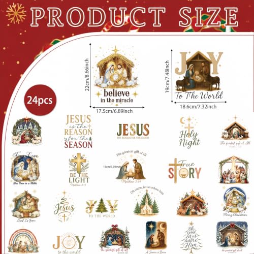 Dazoratix Christmas Jesus Iron on Transfers - 24 Sheets DTF Ready to Press - style: Christmas Jesus Nativity
