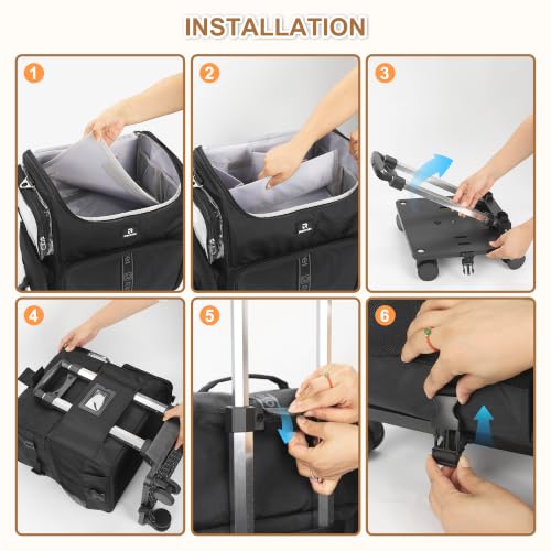 Relavel Rolling Tattoo Travel Case with 4 Inner Removable Pouches, Black - color: Black, size: Large with Trolley