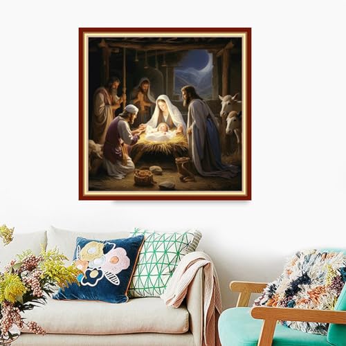 Foxdiviy Stamped Cross Stitch Kits Full Range of Embroidery Needlework Starter Kits for Beginners Adults 11CT Embroidery Patterns Art Crafts DIY Needlepoint Kits-Nativity 18x18 inch - color: Stamped Set 19