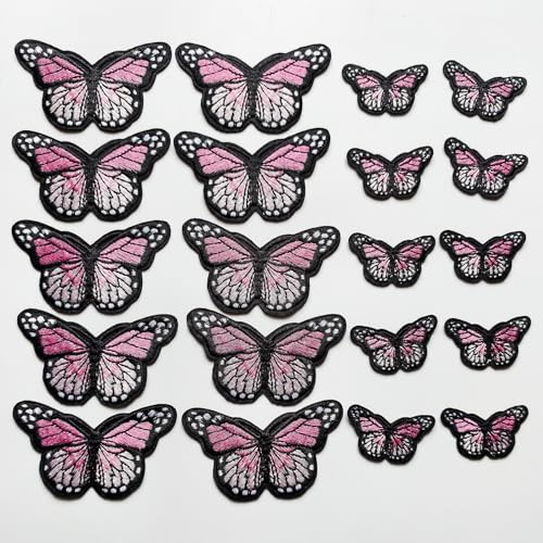 20pcs Butterfly Iron on Patches, 2 Sizes Pink Butterfly Embroidered Patches Applique for Clothes Hats Jeans Jacket - color: Pink butterfly