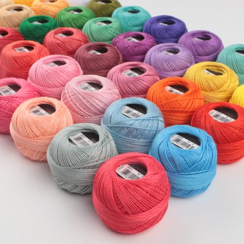 Double Mercerized Egyptian Long Staple Cotton Pearl Thread Size 8 40 Balls/Set 87 Yards per Ball Rainbow Color Embroidery Thread for Hand Embroidery, Sashiko, Crochet, Knitting (40 Colors-1) - color: 40 Colors-1