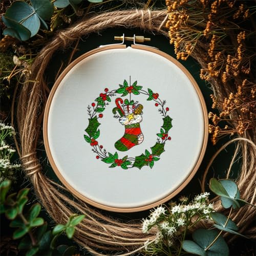 GLOBLELAND 4 Sheets Christmas Wreath Water Soluble Embroidery Pattern - color: Christmas Wreath