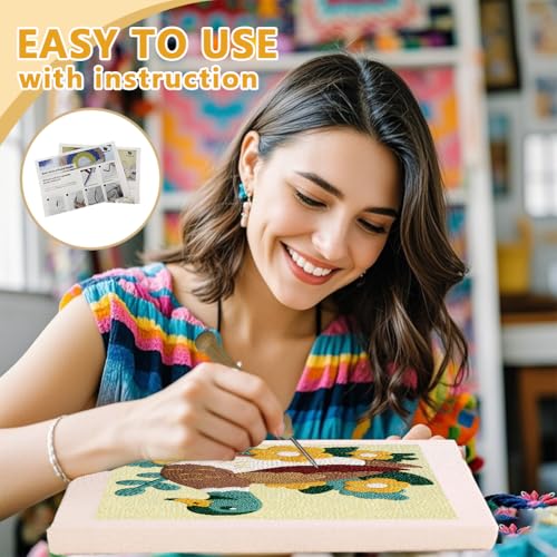 Doodlream Mallard Duck Needle Kit for Beginner, 9.4"x 9.4" Spring Garden Punch Stitching Craft Set, DIY Embroidery Starter with Printed Frame, Instruction, Threader, Yarn, Pinch Needle - color: Duck