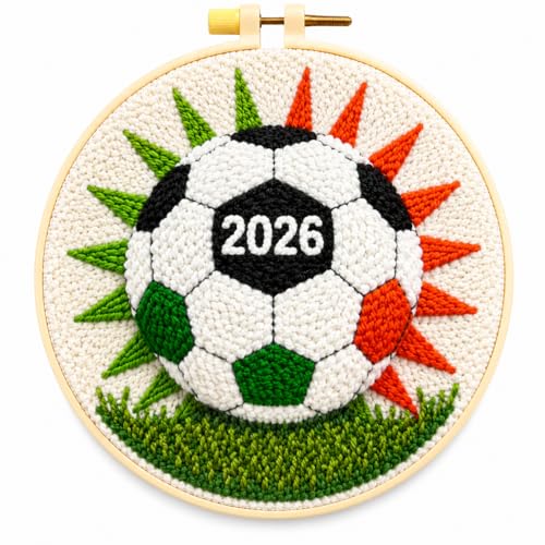 ZMYORAH Punch Needle Kit for Beginners Adults, Soccer Ball Embroidery Punch Needle Starter Craft Kits, 2026 DIY Football Sport Punch Stitch Kit Sports Theme Kit for Home Decor & Craft Gift 20x20cm