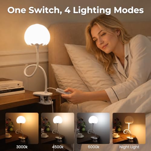 ShineTech Clip-On Reading Light for Bed, 10 RGB Colors Book Light for Dorm