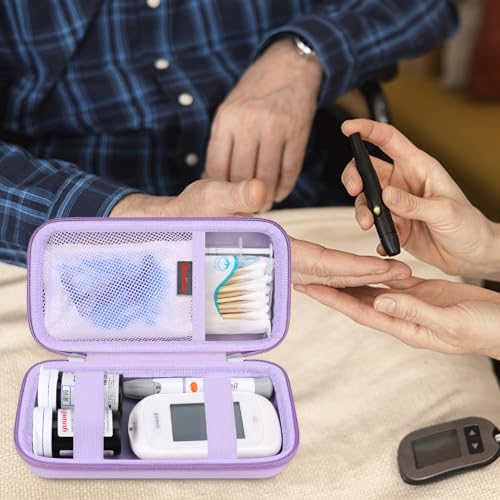 Elonbo Diabetic Supplies Travel Case for Glucose Meter Diabetes Testing Kit - color: Purple+ Inside Purple