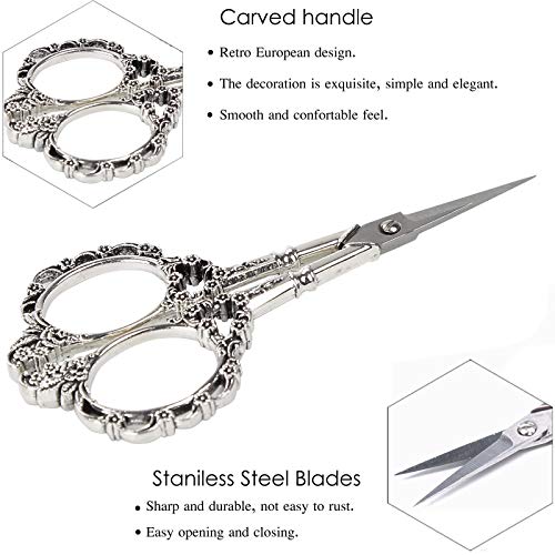 BIHRTC 4.5inch Plum Blossom Embroidery Scissors with Leather Case - style: Vintage Silver