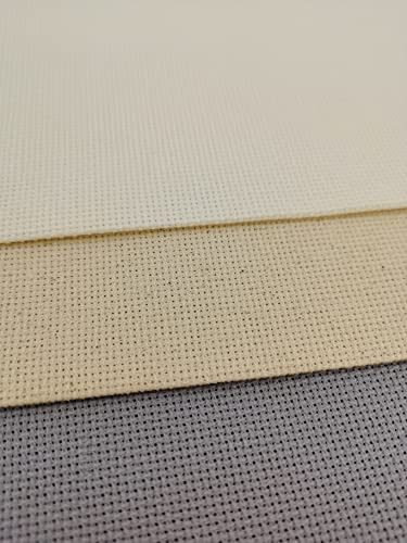 KCS 3 pc of 12" x 18" 18CT Counted Cotton Aida Cloth Cross Stitch Fabric (Antique White +Oatmeal+Light Steel Grey) - color: Antique White +Oatmeal+light Steel Grey