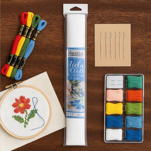 Essentials By Leisure Arts Aida Cloth, 14 Count, White, Cross Stitch Fabric, Embroidery Fabric, Cross Stitch Supplies for Crafting, Stitching, and Sewing Projects 15X18 - color: White