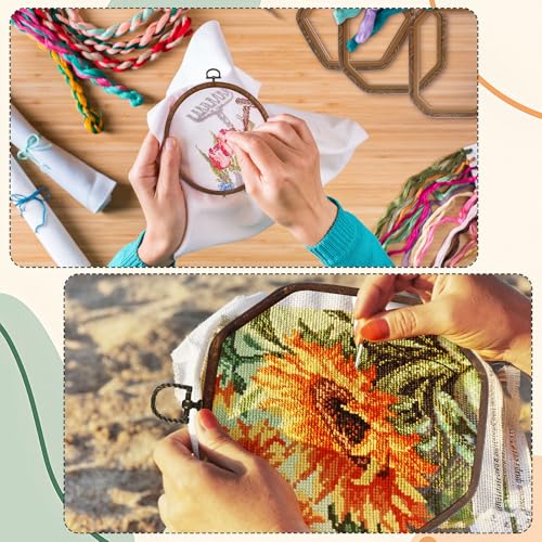 Qunclay 6 Pcs Large Embroidery Hoop Frame Decorative Imitated Wood Display Frame Circle Oval Octagonal Cross Stitch Hoop Ring for DIY Sewing Craft and Hanging Ornaments Decor (Original) - style: Original