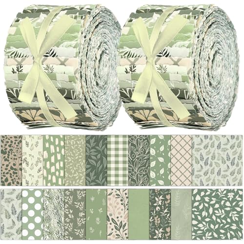 Hosuly 40 Pcs Sage Green Fabric Strips Jelly Elegant Quilting Fabric Scraps - color: Sage Green