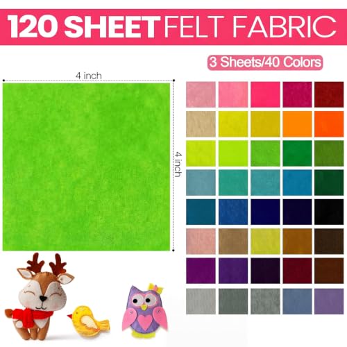 Reginary 120 Pcs 4 x 4 Inch, 2mm Thick Felt Sheets Bulk for Craft 40 Assorted Color Felt Fabric Squares Stiff Paper for Back to School Festival Holiday DIY Craft Sewing Patchwork - size: 4 x 4 Inch, 2mm Thick